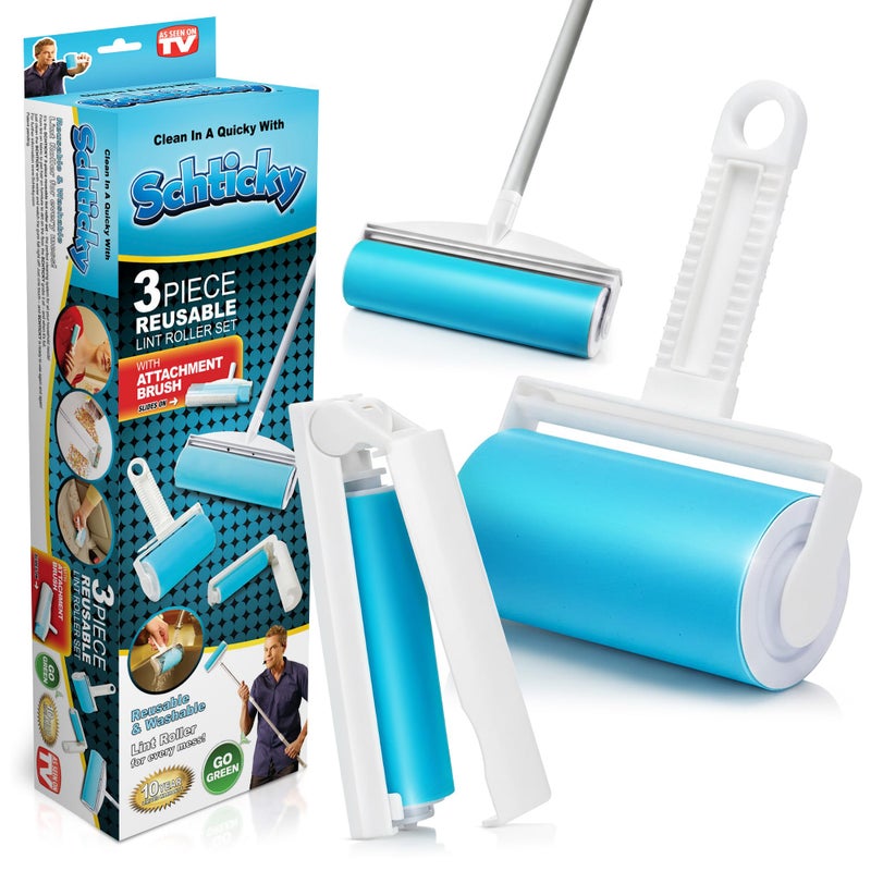 Schticky Lint Roller Set - Reusable & Washable Lint Roller Cleaner for Clothes Sofa Furniture Car Cat Dog Hair - Clean in a Quicky with Schticky (3 Piece Set) - Image 2